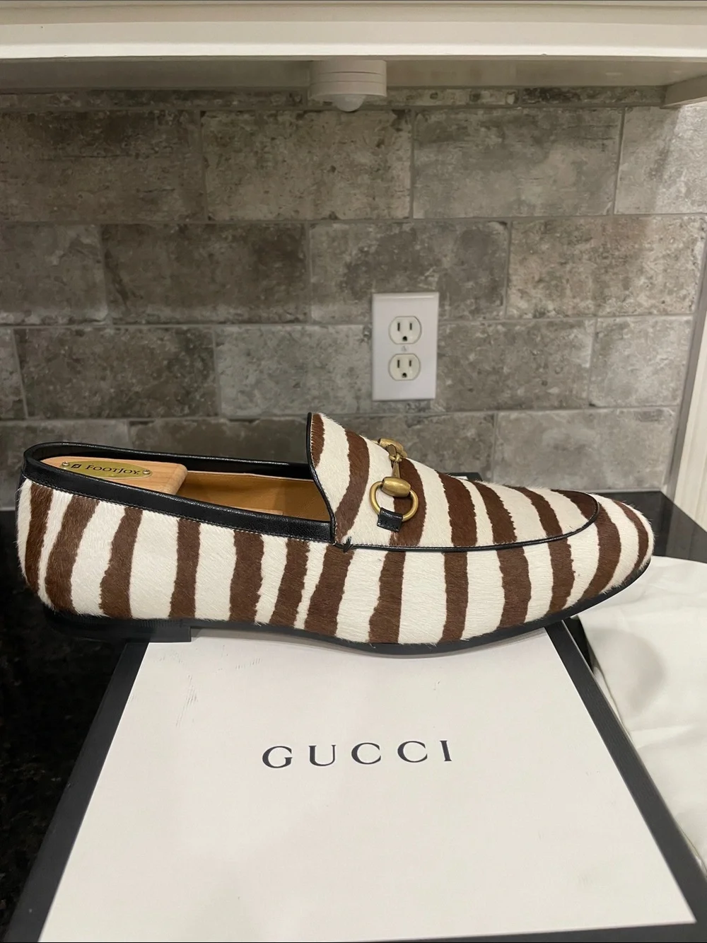 Gucci Jordaan Zebra Print Haircalf Leather Horsebit Loafers